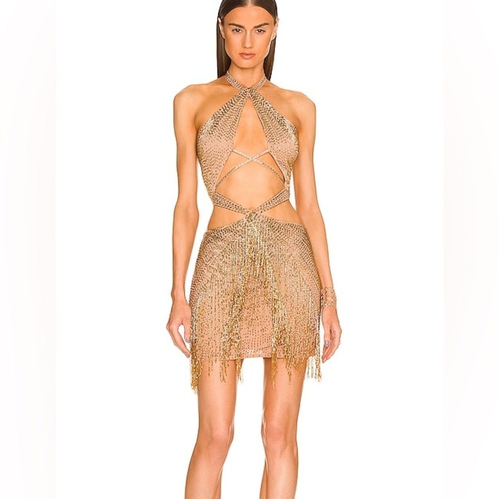 DUNDAS x REVOLVE Cher Embellished Mini Dress in Gold size M